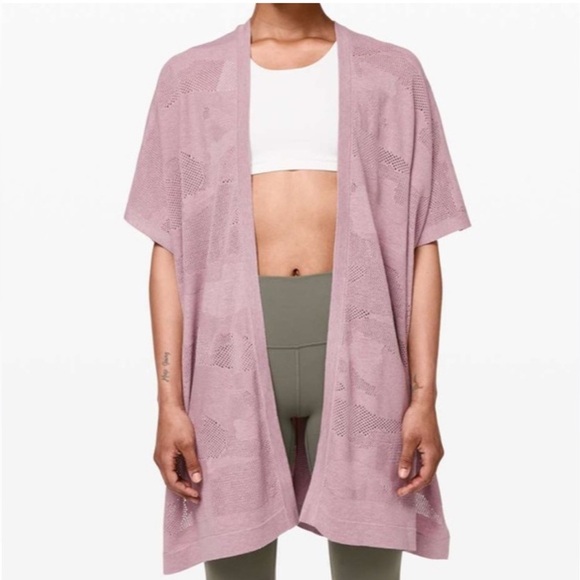 LULULEMON Find Your Light Shawl Wrap Mauve Pink Cotton and Silk Blend Sweater - Picture 1 of 9